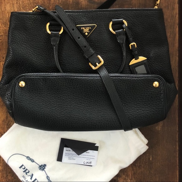 SOLD 😞Prada Black Pebble Leather Vitello Daino - Picture 6 of 10